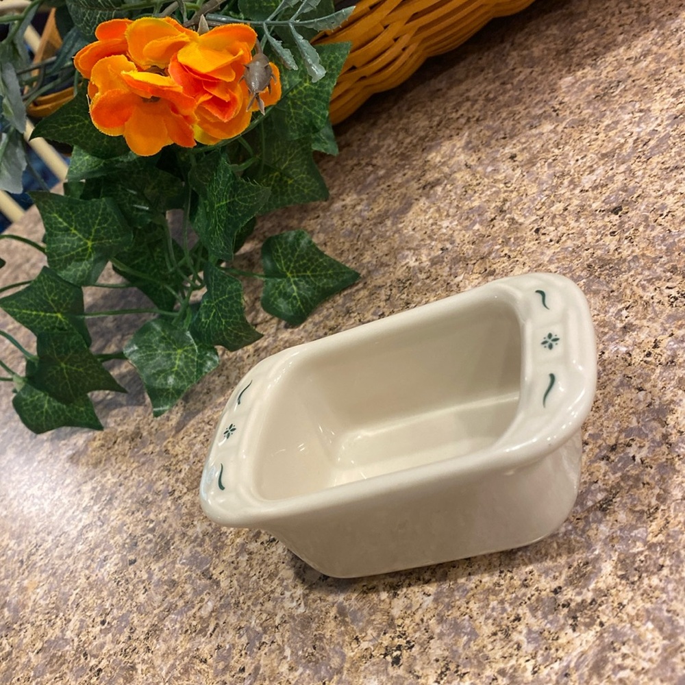 Longaberger Mini Pottery Sweetener Sugar Packet Holder Ivory and Green Vintage